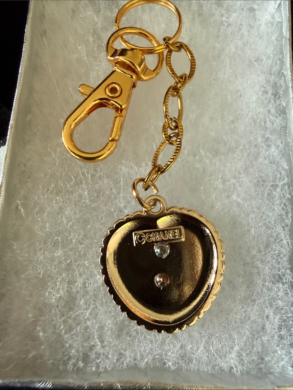 Gold-Tone Heart Key Holder with White Enamel and Blue Crystals - Picture 3 of 3